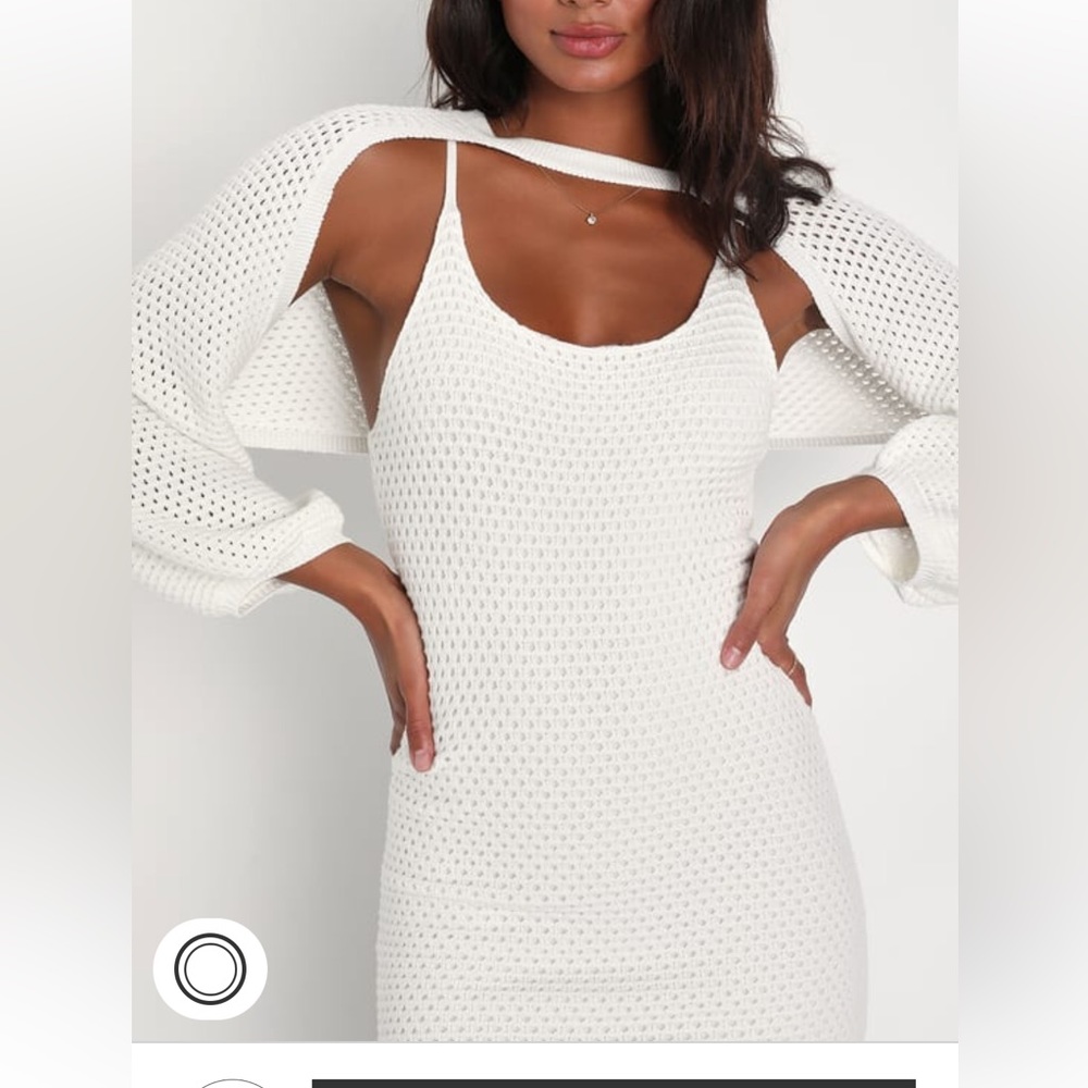 Lulus good feeling white crotchet two-piece sweater dress